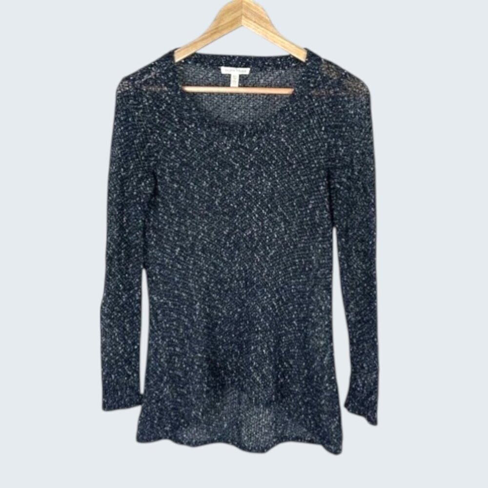 EILEEN FISHER HIGH LOW HEM NUBBLE KNIT BLACK COTTON SWEATER